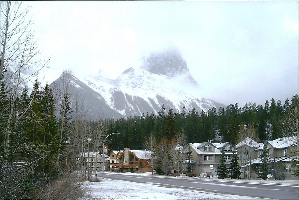 Snow Capped Cascade Mountain overlooking the town of Banff